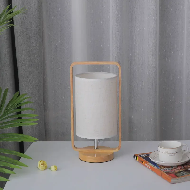 Agradável led lâmpada de mesa de madeira maciça pano abajur luzes da noite quarto candeeiros de mesa