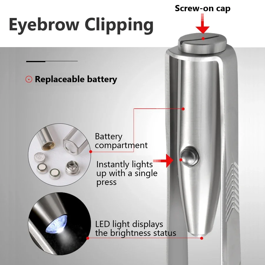 Pinzas de Cejas con Luz LED, Herramienta de Belleza Precisa e Iluminada para Dar Forma a las Cejas