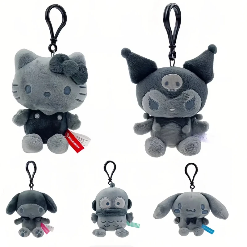 

Kawaii Anime Figure Kuromi Ugly Fish Full Black Dark Gray Carbon Black Series Plush Keychain Pendant Toy Bag Decor Gift For Fans