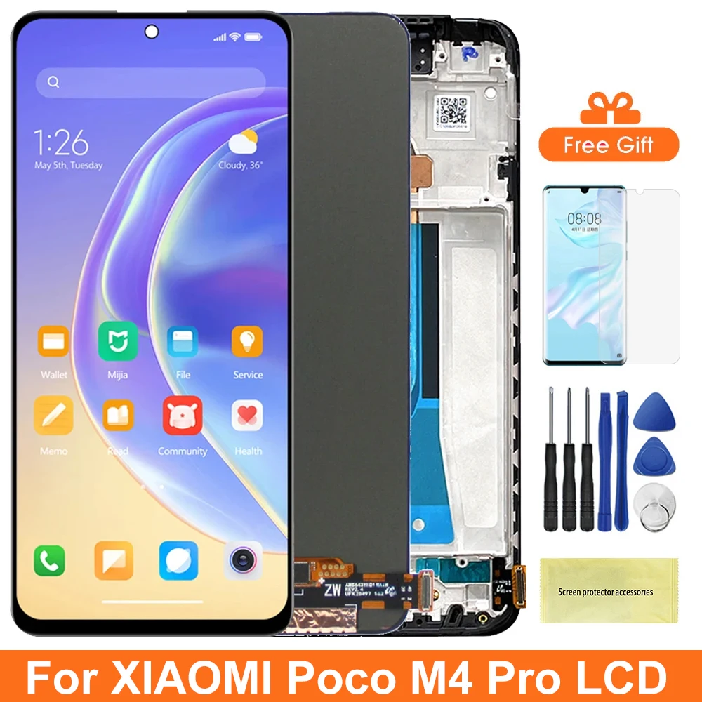 6.43'' Super AMOLED Poco M4 Pro Screen Replacement, for Xiaomi Poco M4 Pro MZB0B5VIN 2201117PI Lcd Display Digital Touch Screen