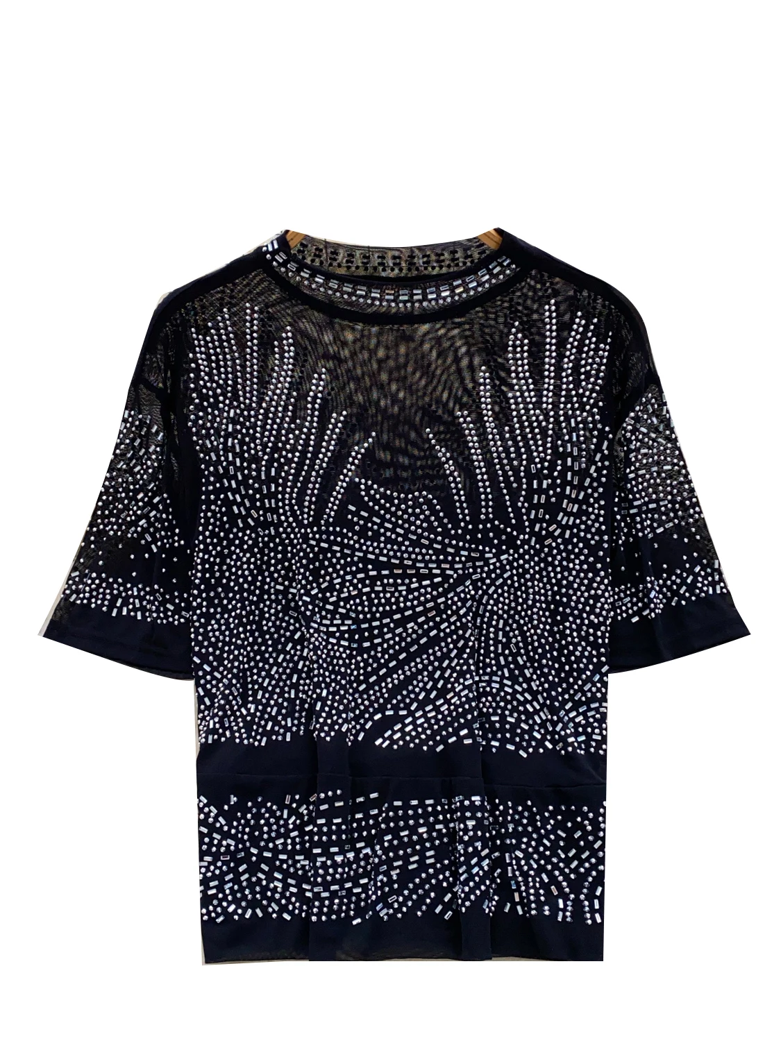 ort Sve T-irt Women's Autumn Faion 2025 New Version Netting Top Thin Sparkling Diamond Slimming Effect Casual Wear