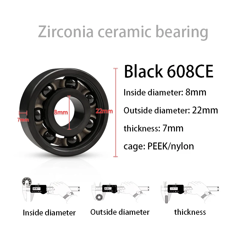 1/10pcs สีดําแบริ่งลูกปืนเซรามิค 8x22x7 3x10x4 5x11x4 5x10x4 3x8x4 3x7x3 มม.ZrO2 micro แบริ่ง zirconia เซรามิคแบริ่ง