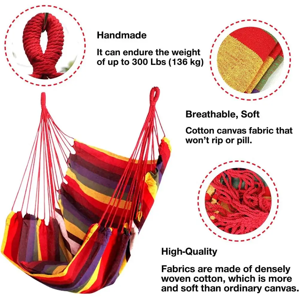 Max 300 lbs Capacity Hanging Rope Swing Chair, Durable for Indoor or Outdoor Use, Suitable for Home, Bedroom, Patio, Yard (Pillo