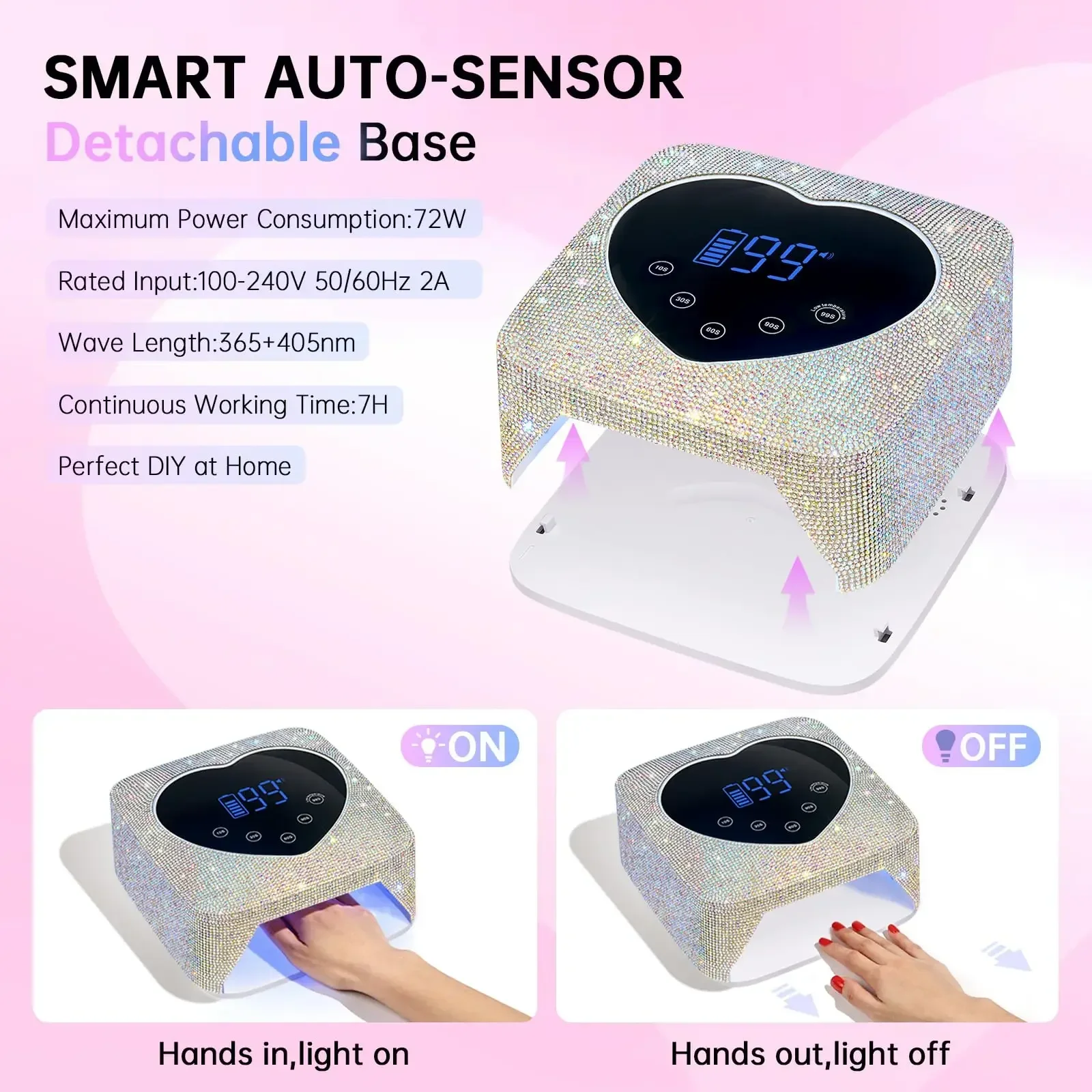 Wireless Rechargeable Nail UV Lamp 72W Built-in Battery Nail Dryer For Manicure Heart Design Nail Lamp with LCD Touch Screen