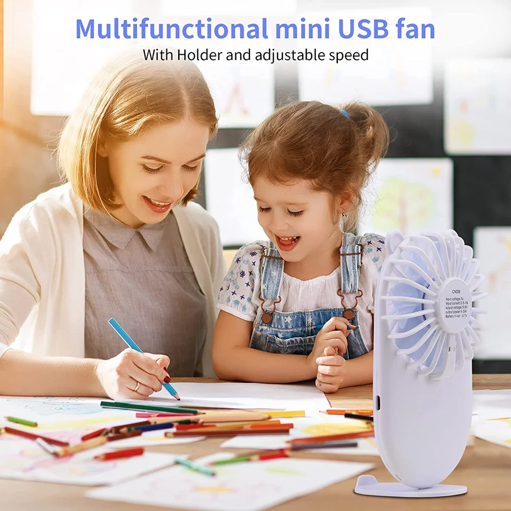 Handheld Mini USB-Lüfter, tragbarer USB-Taschen lüfter wiederauf ladbar mit Halter, 3 Geschwindigkeiten einstellbares Design für Kinder geeignet