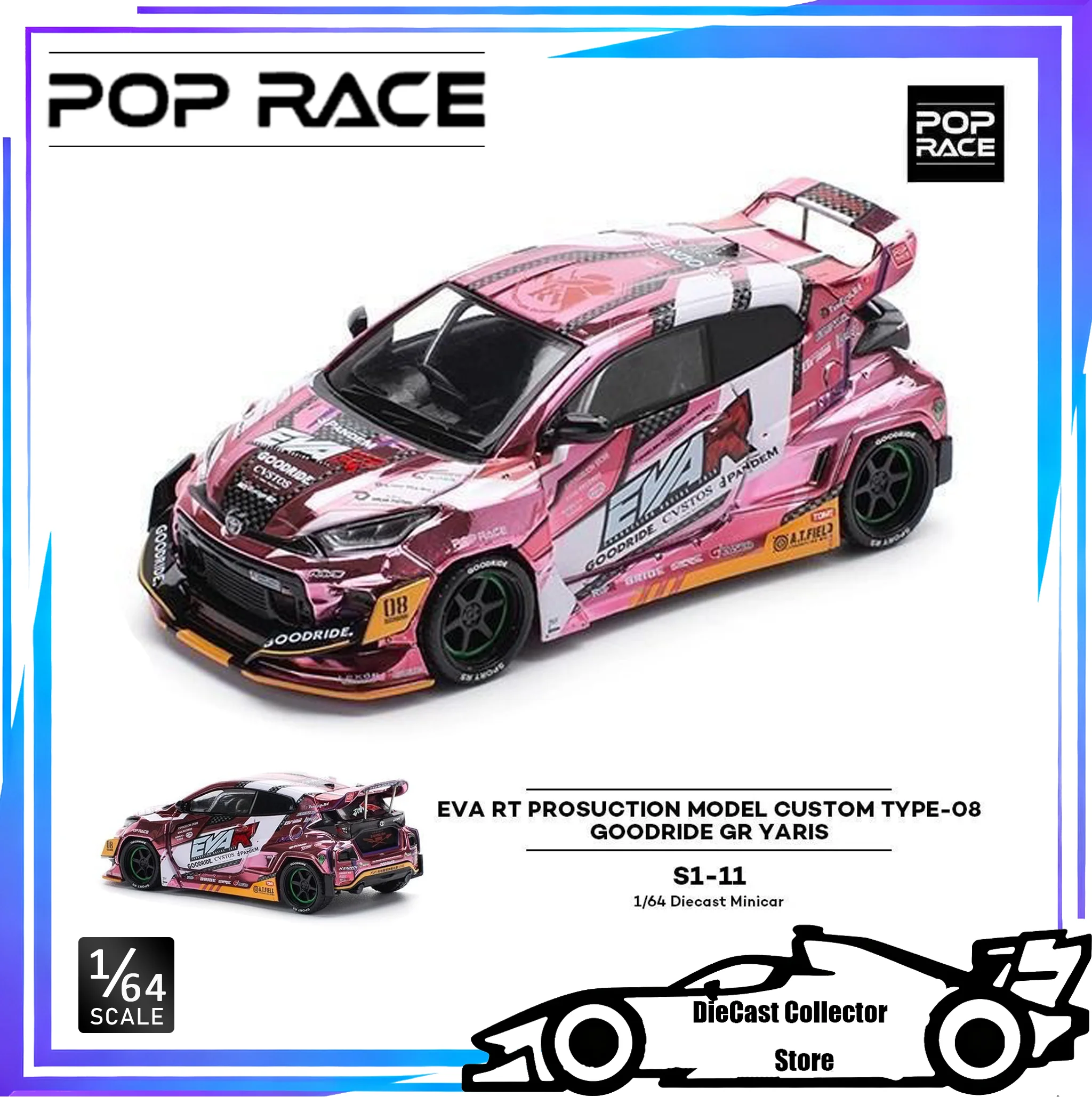 

POP RACE 1/64 GOODRIDE Toyota GR Yaris EVA RT PROSUCTION MODEL CUSTOM TYPE-08 Die Cast Alloy Car Model Children Gift