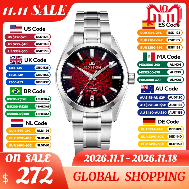 ADDIESKIN K003 Deep Sea Hammer Texture Dial Automatic Mechanical Watch Men Sapphire Crystal BGW9 Luminous Waterproof Stainless S