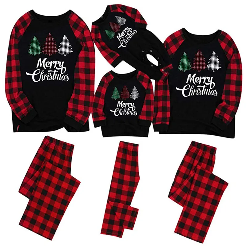 

Christmas Family Matching pajamas Set Parent-child Costume Santa Claus Print Top and Striped Elastic Pants Two Piece Set