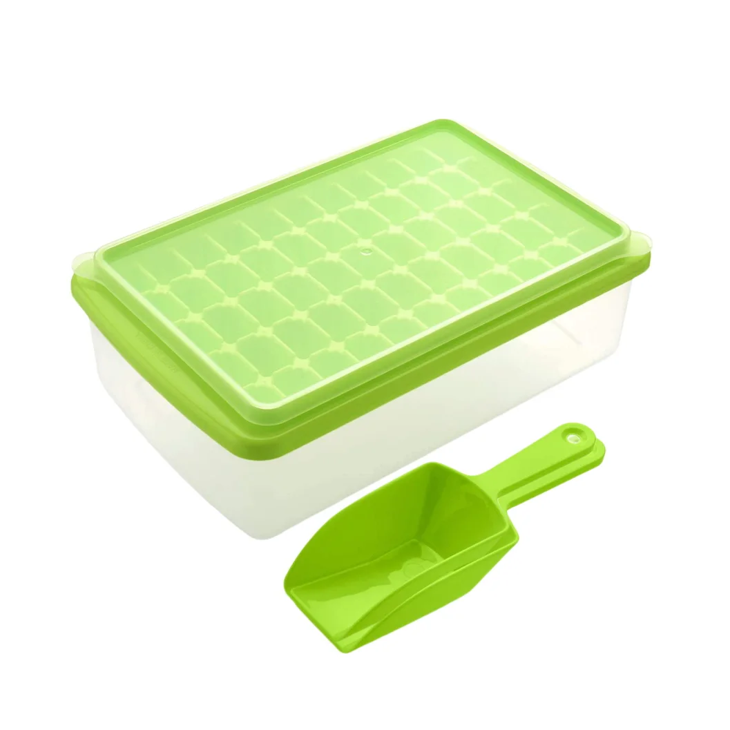 Ice-Cube Tray with Lid and Bin, 55 Nuggets Ice Tray for Freezer, Comes with Ice Container, Scoop and Cover