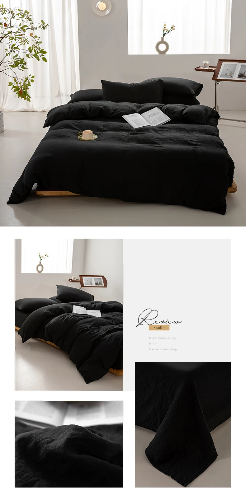 1pc Solid Color Duvet Cover 100% Washed Cotton Quilt Cover Japanese Minimalist Style Bedding Single Double King Queen Size Bed