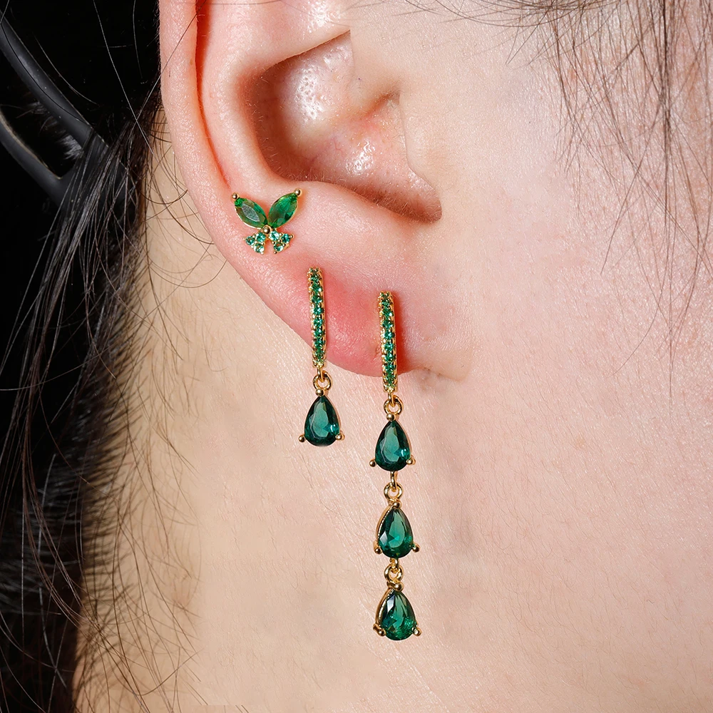 3PCS Zircon Water Drop Small Hoop Earrings Set for Women Stainless Steel Huggies Pendant Piercing Earrings Luxury Jewelry aretes