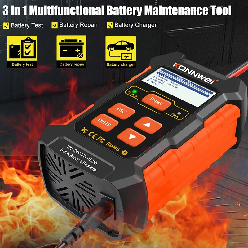 A Dedicated Set Automatic 12V10A  24V5A Car Truck Battery Tester Charger Lead Acid Car Battery Pulse Repair Tool AGM Gel Lithium