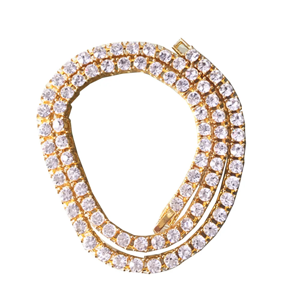 

75Cm Crystal Rhinestones Hiphop Necklace For Women Men Punk Fashion Jewelry Party Club Wear Tennis Chain