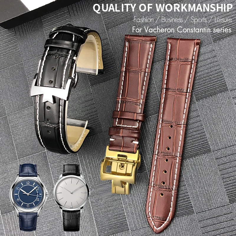 Genuine Leather Watch Strap fit for VC Vacheron Calfskin Green Watchband Constantin Men\'s 19mm 20mm 21mm 22mm Women Bracelets