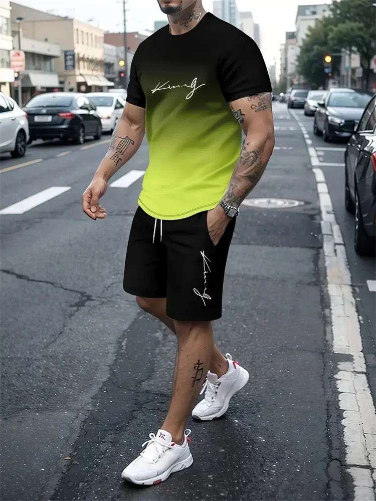 

Summer Street Men's Suit Sportswear Men's Oversized Clothing 3d Print T-Shirt Shorts Men's Simple Clothing Fashion 2pieces Suit