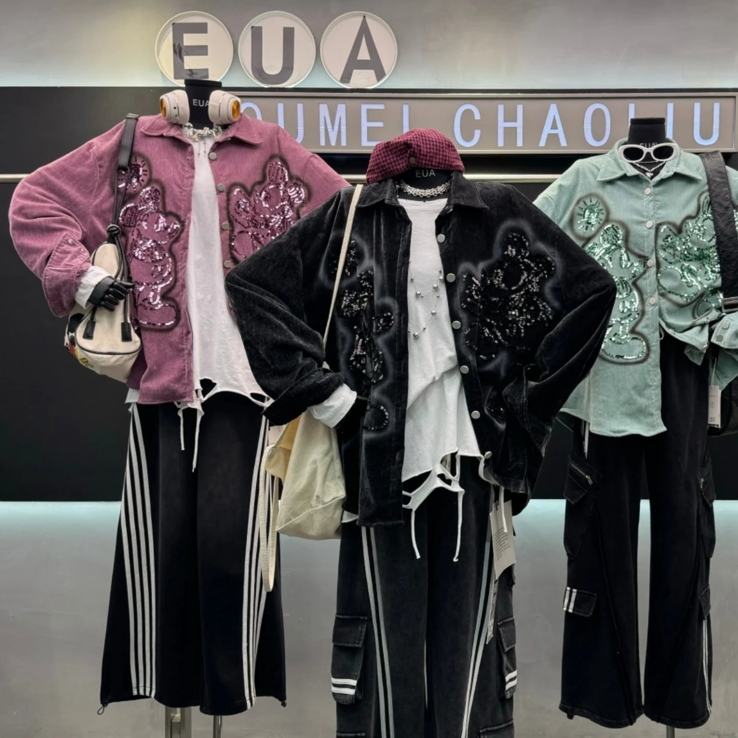 European Style Sequin Long Sleeve Shirt 2025 Autumn New Fashion Versatile Loose Cartoon Casual Mid-Length Shirt Jacket for Women