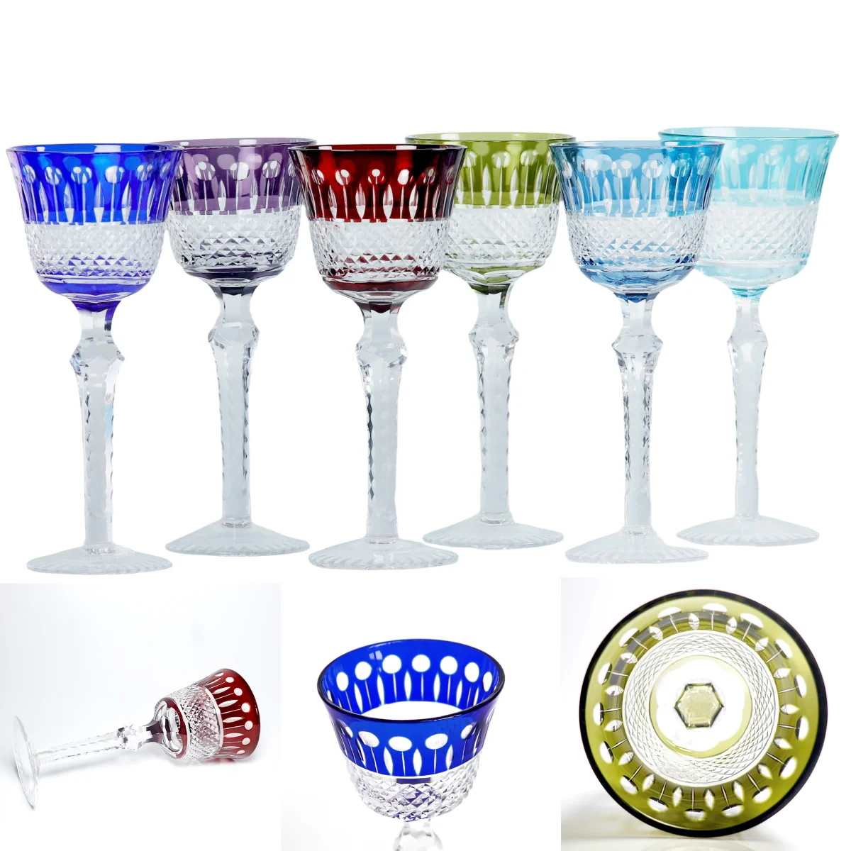 Handcrafts Czech Style Lotus Multi Colored Glass Hock Wine Glasses  With Gift Box