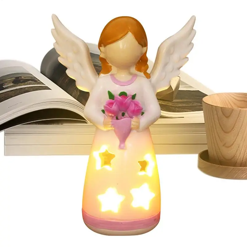 Candlestick Lamp Angel Statue Lamp For Living Room Figurines Decorative Statue Ornament With LED Light Resin Home Decoration For