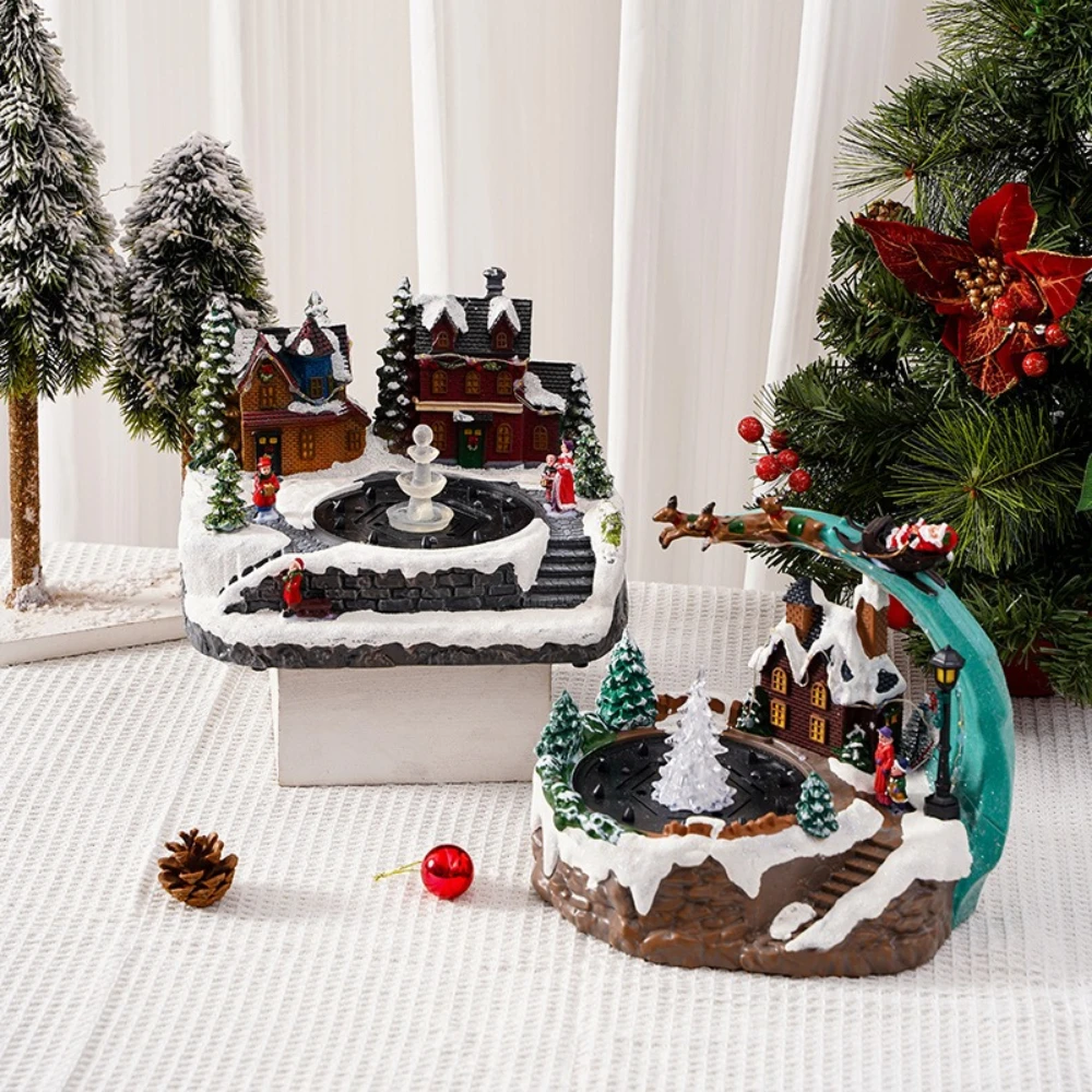

Christmas Castle Snow House Decoration LED Light Resin Rotating Statue Christmas Home Desktop Decoration Xmas Gift Navidad