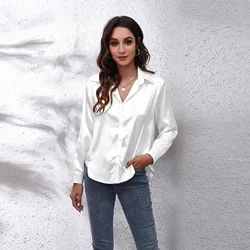 Spring Shirt Satin Fashion Casual Loose Button Shirt Women's Long Sleeve Shirt Imitation Silk