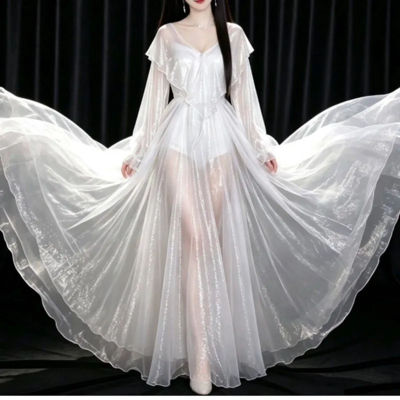 elegant-thin-gown-skirt-sexy-sheer-shimmer-soft-long-dress-homewear-evening-party-bar-club-maxi-dress-costumes