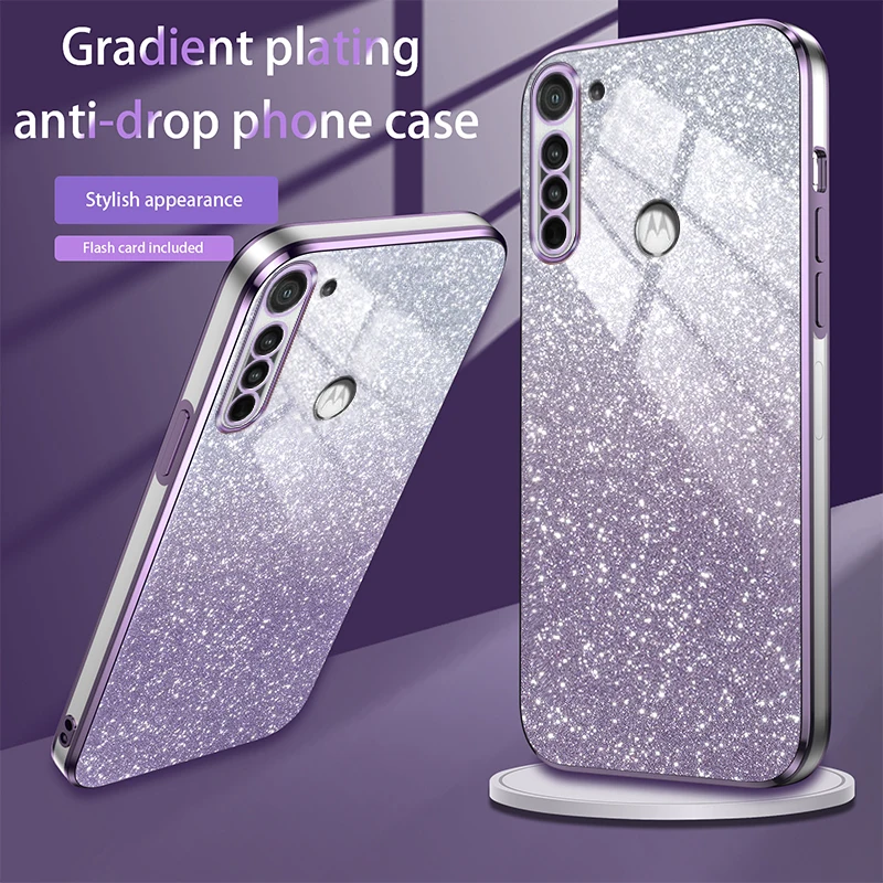 

For Motorola G8 Case Moto G8 Phone Case moto g8 XT2045-1 Luxury Gradient Glitter Plating Case Silicone Back Cover Funda