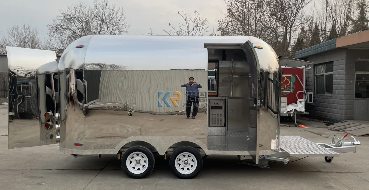 Stainless Steel Airstream Fast Food Truck Customized Food Cart Mobile Fully Equipped Pizza Coffee Trailer Concession Snack Kiosk