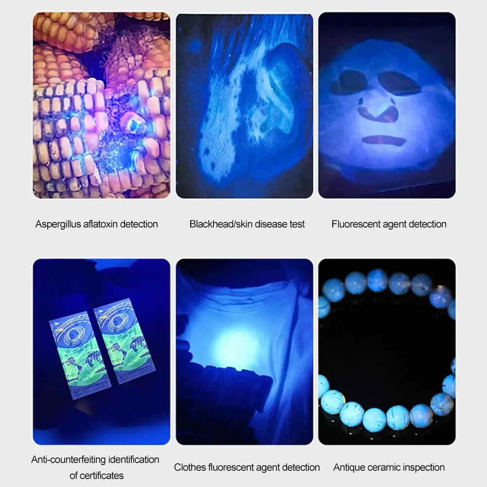 مصباح يدوي محمول بالأشعة فوق البنفسجية 365 نانومتر مع مشبك قلم من الألومنيوم القابل لإعادة الشحن، ضوء كشف علامة خام محمول بالأشعة فوق البنفسجية