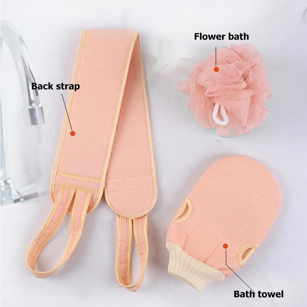 3Pcs Body Cleaning Washcloth Soft Brush Home Hotel Bathroom Shower Ball Back Scrubber Set Exfoliating Skin Towel Bath Gloves