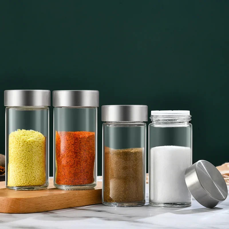 3pcs Glass Seasoning Jar With Stainless Steel Lid Salt Pepper Chicken Essence Storage Bottle Kitchen Camping Barbecue Spice Jar