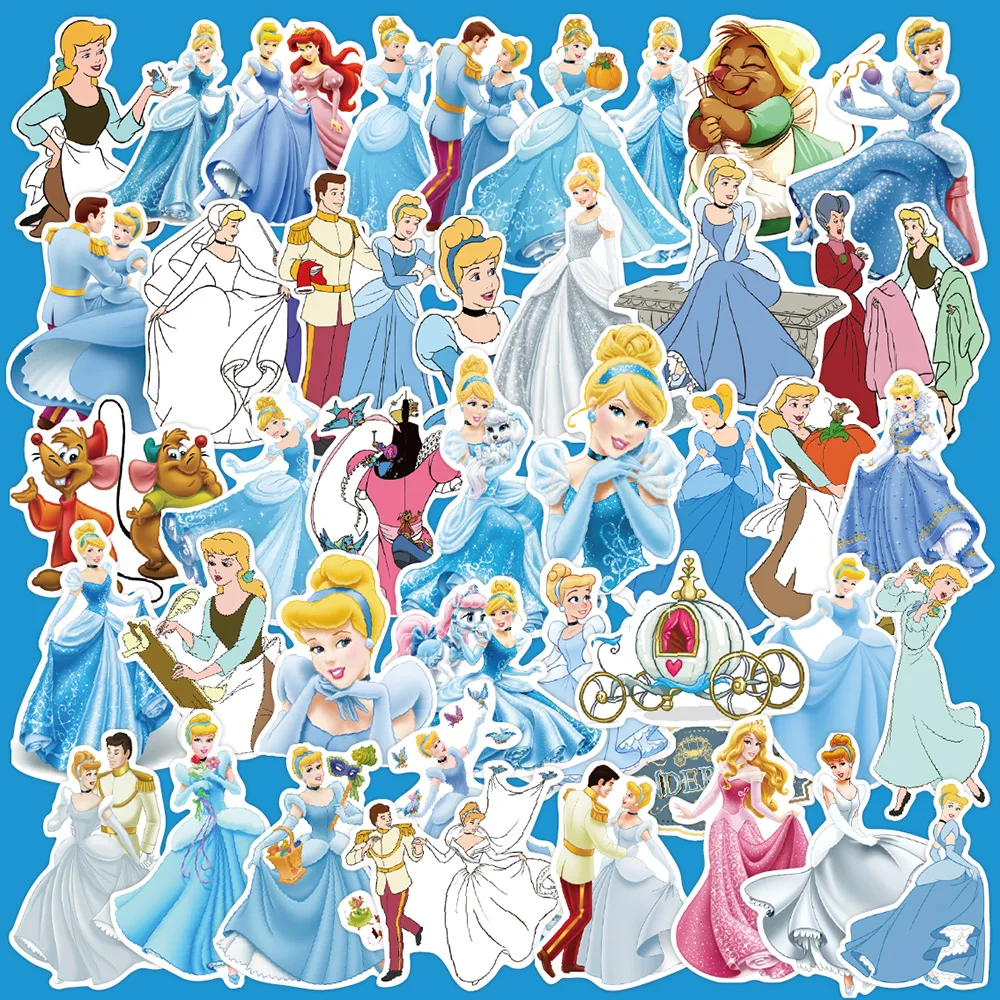 10/30/50PCS Disney Cinderella Anime Princess Cartoon Sticker DIY Laptop Luggage Skateboard Graffiti Decals Fun for Kid Toy