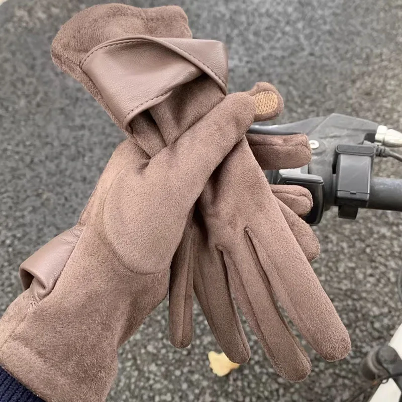 

Антихолодные термоперчатки с сенсорным экраном, женские зимние теплые простые элегантные бархатные перчатки, толстые ветрозащитные уютные уличные перчатки для верховой езды