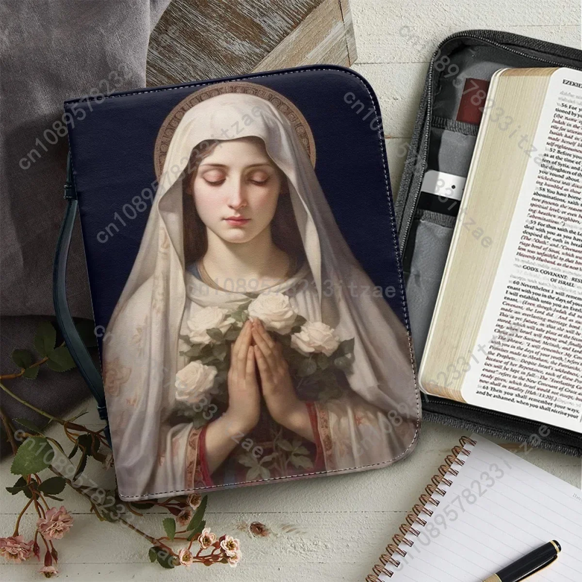 حقائب يد جلدية PU للنساء موضة جديدة مريم العذراء نمط طباعة حقيبة الكتاب المقدس المسيحية الكتاب المقدس دراسة كتاب صناديق التخزين المقدسة #1