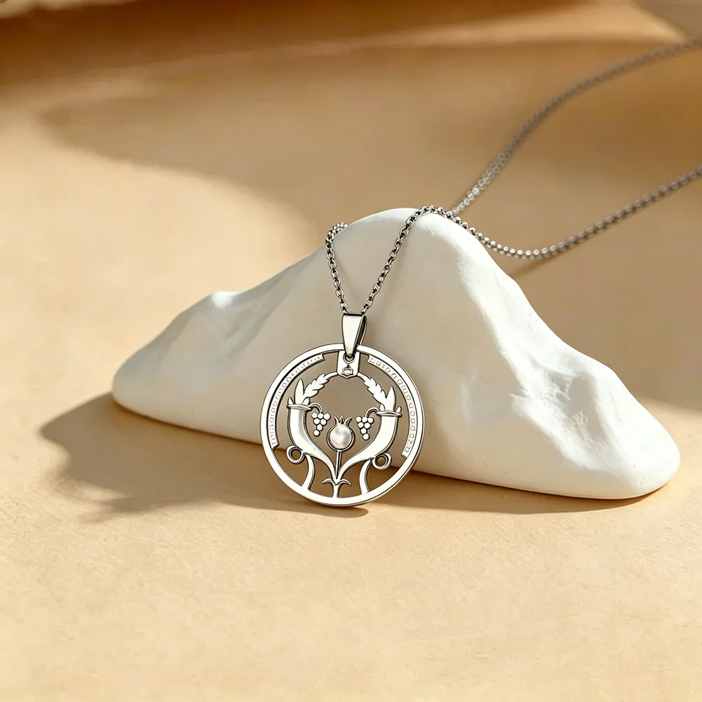 Vintage Pomegranate Grape Wreath Pendant Necklace for Women Men Stainless Steel Religious Jewelry Couple Matching Gifts