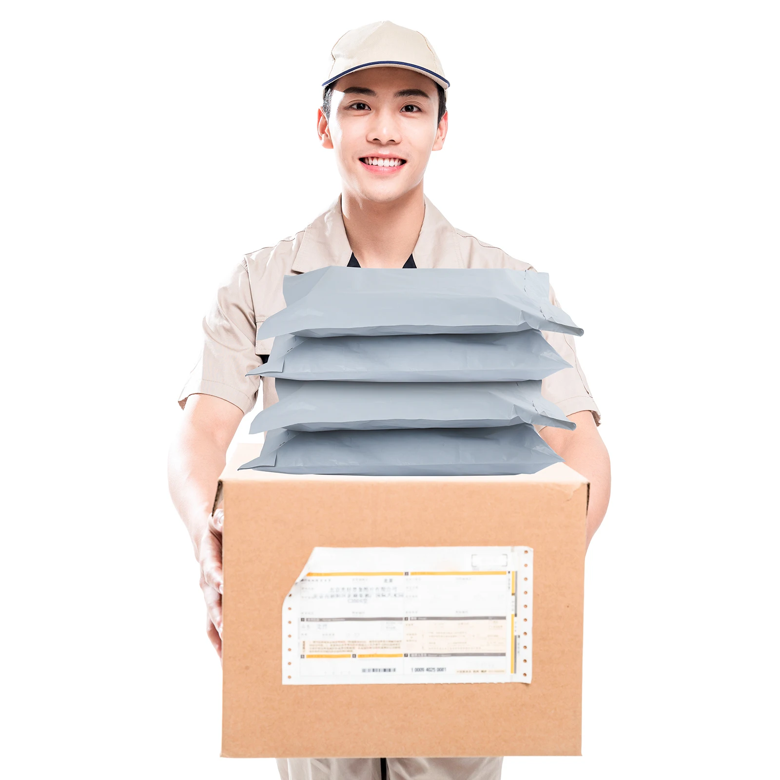 ถุงพลาสติกสีขาวสำหรับส่งของ 100 ชิ้น แบบทึบแสง ผลิตจากพลาสติก PE สำหรับจัดส่งด่วน ซองจดหมายสีขาว ถุงส่งของแบบปิดผนึกด้วยกาวในตัว