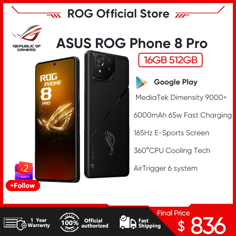 ASUS ROG Telefoon 8 Pro 5G Smartphone Leeuwebek 8 Gen 3 6.78 '' 165HZ AMOLED Display Gaming Telefoon 5500mAh 65W Opladen 50MP NFC