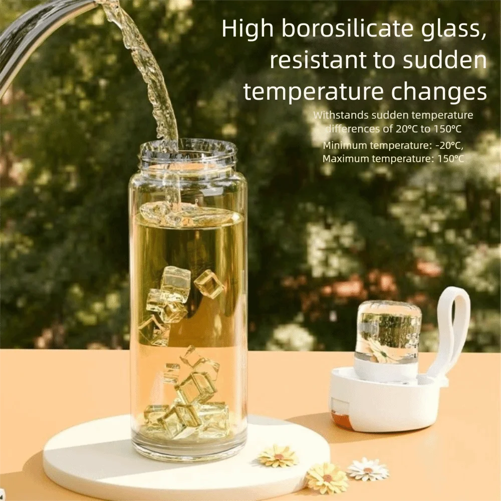 

Portable Design Glass Water Bottle High Temperature Resistant Large Capacity Tea Water Separation Cup Tritan Material