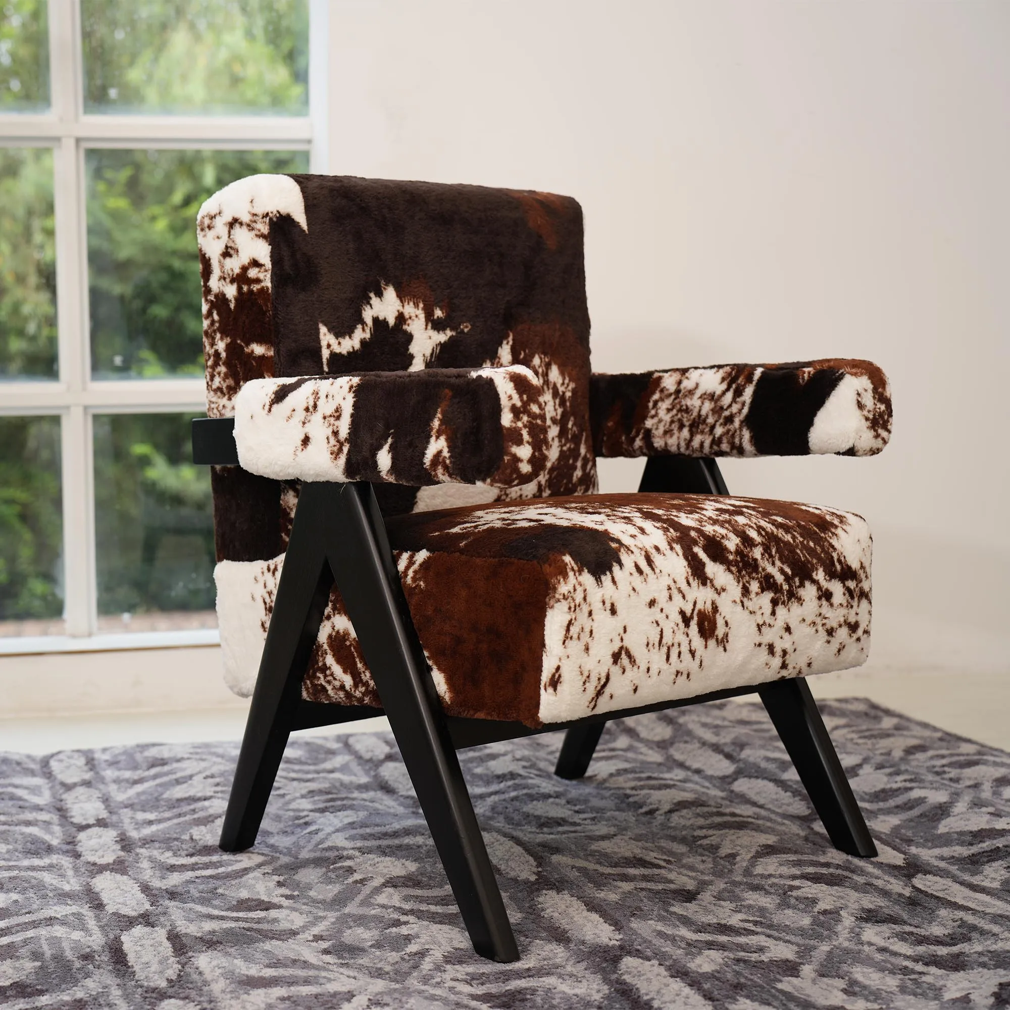 Cow Print Accent Chair  Tufted Wingback Chandigarh  Armchair Club Chair Polyester  Single Sofa Lounge Chair  for Living Room