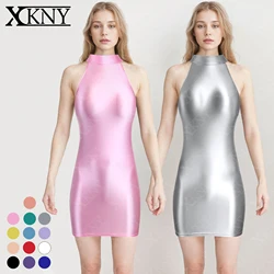 XCKNY oil Glossy hip dress elastico slip lucido gonna attillata collo alto halter gonna lunga gonna sportiva casual liscia