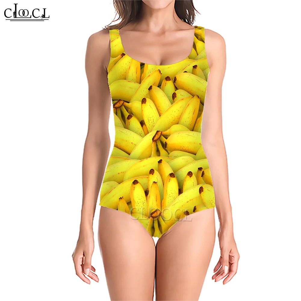 CLOOCL Trendy Swimsuit for Women Banana Print Beachwear Sleeveless Backless Bathing Suit Summer Pool Swimming Suits 2023