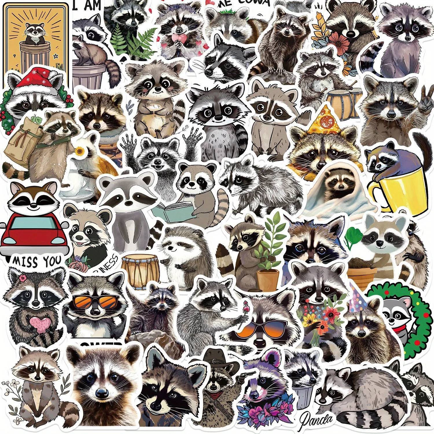 

50PCS Raccoon Graffiti Fun Stickers Decorative Water Bottles, Safety Hats, Luggage, Bicycles, Skateboards