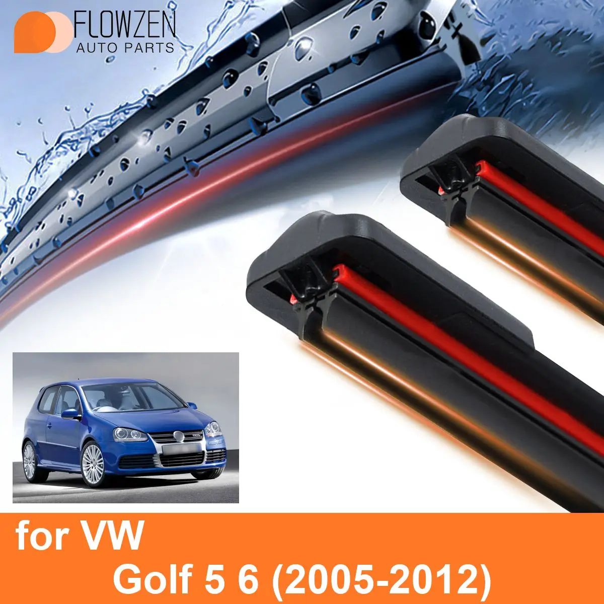 Car Windshield Wiper Blades for VW Golf 5 6 Double Rubber Frameless Bracketless WipersSoft Accessories  2008 2009 2010 2011 2012