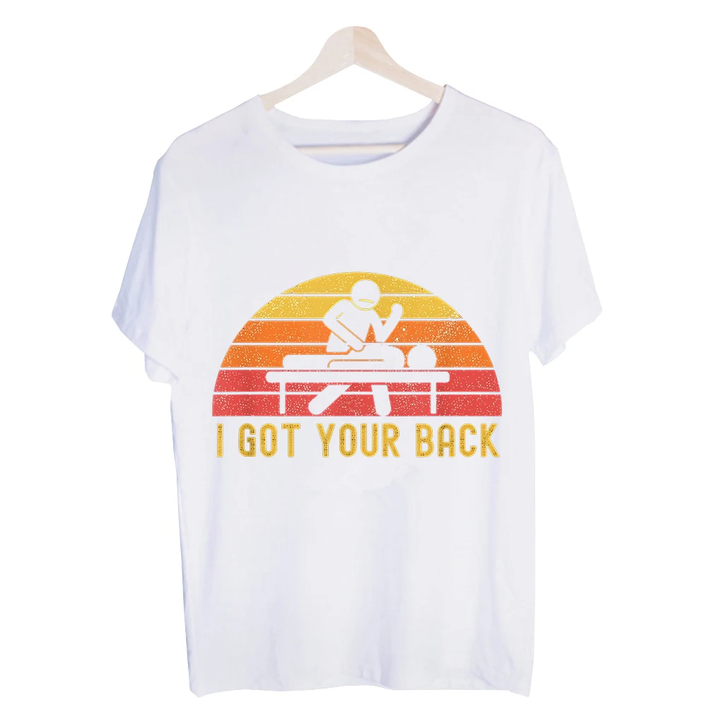 Men's Massage Therapist Silhouette Graphic Tee, Vintage Retro Style Short Sleeve T-Shirt for Casual Daily Wear