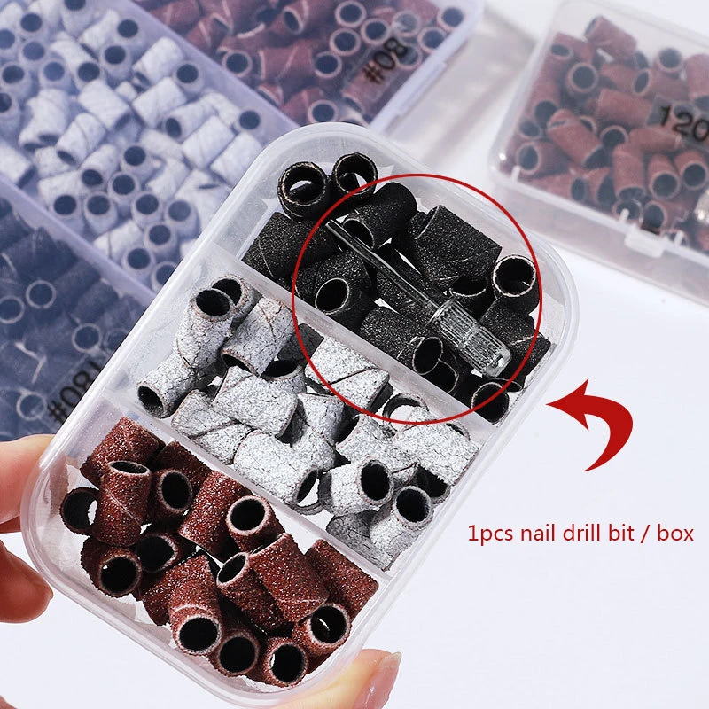 Imagem -03 - Polonês Removedor Cabeças de Moagem Conjunto Mangas Abrasivas Bandas de Lixamento 80 120 180 para Nail Drill Manicure Ferramentas Novo 100 210 Pcs