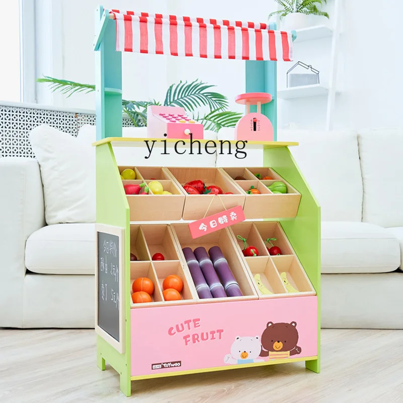 ZK Children Little Kids Wooden Boy Girl Simulation Selling Stall Fruit and Vegetable Stall Cashier Counter