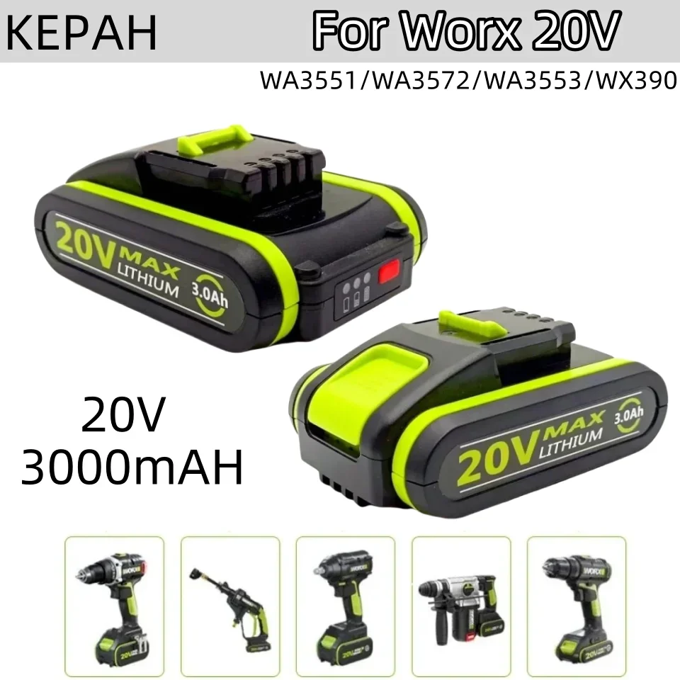 

20 В 3000 мАч литий-ионная сменная аккумуляторная батарея для электроинструмента Worx WA3551 WX390 WX176 WX178 WX550 WX678