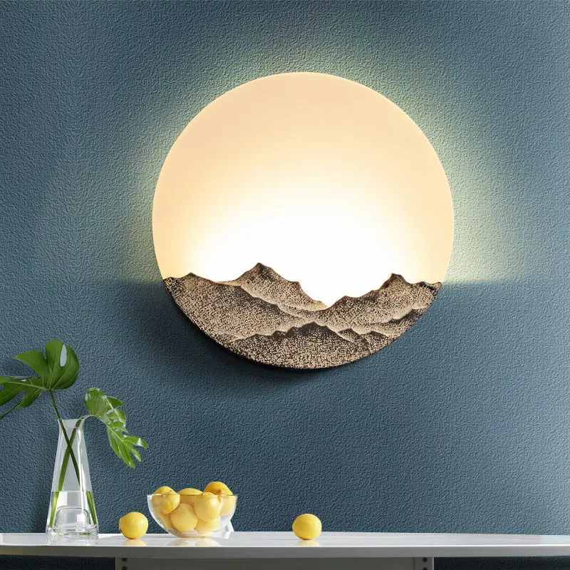 

Modern Luxury LED Wall Light Chinoiserie Zen Porch Round Living Room Landscape TV Restaurant Background Wall Mural Lamp Fixtures