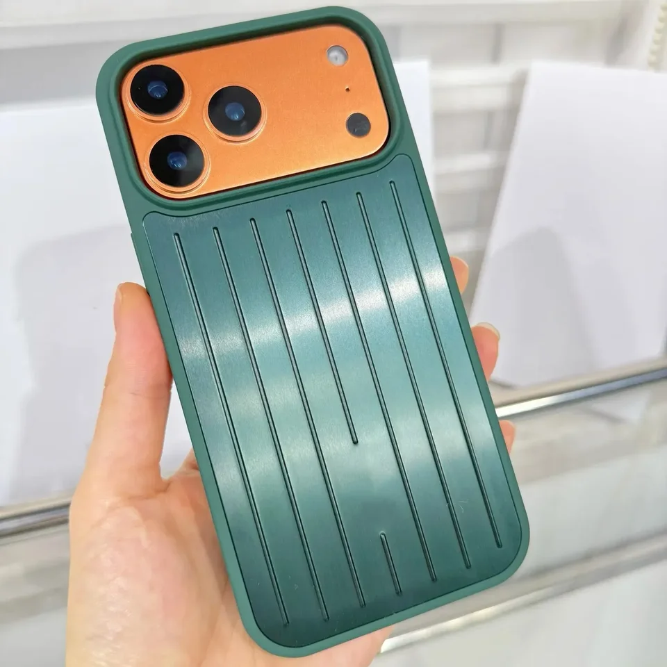 Funda para iPhone 17 Pro Max con patrón de rayas 3D electroplateado, aleación de aluminio a prueba de golpes con caja y logo 5