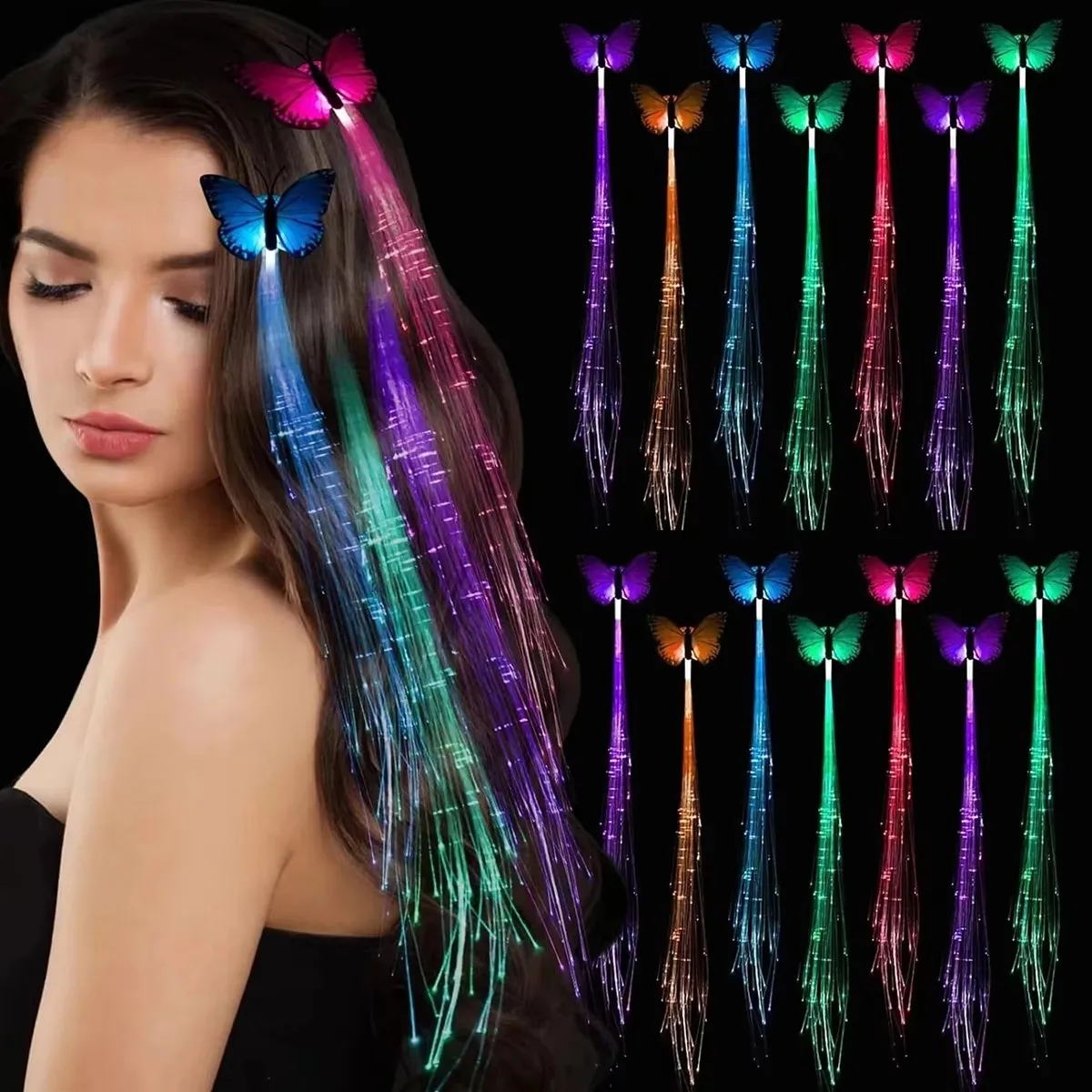 LED Party Light Up Fiber Optic Hair Barrettes Clip Hairpin Silk Flash Braids Luminous Hairlights Birthday Gift Wedding Carnival