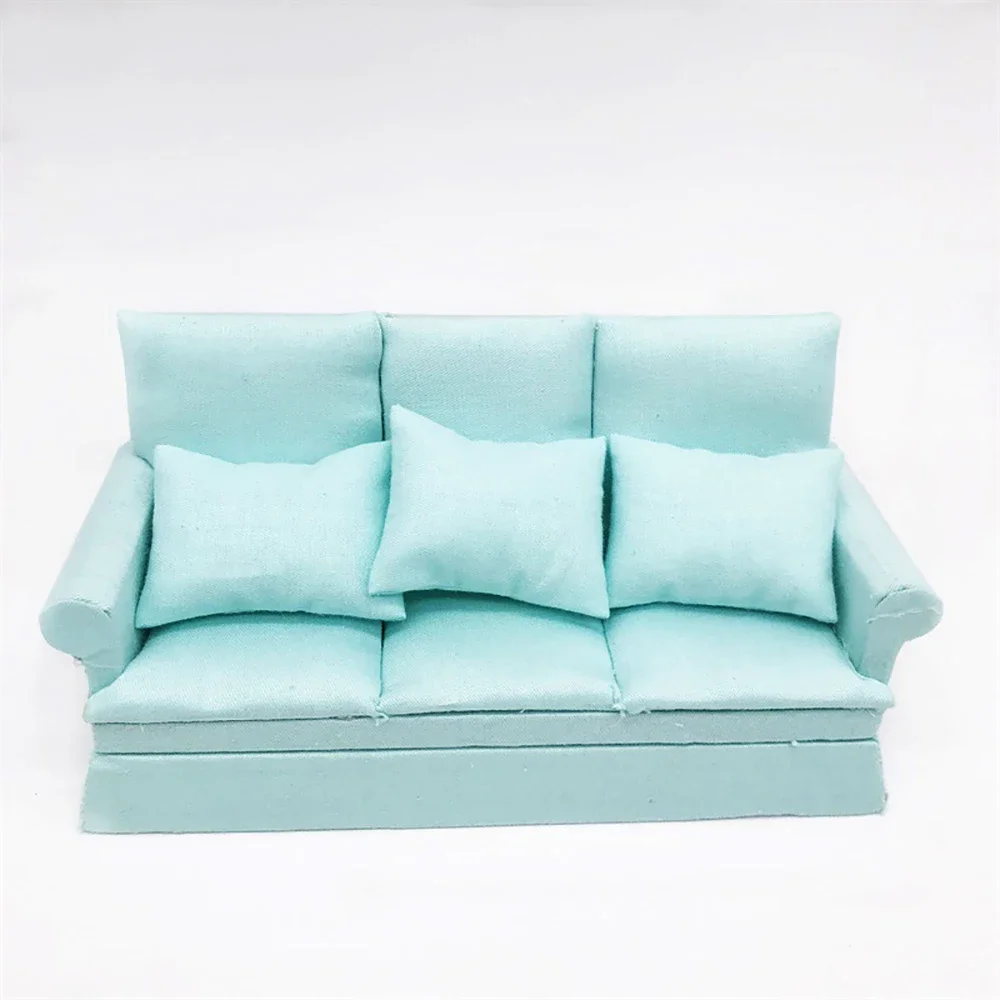 1/12 Dollhouse Miniature Accessories Mini Wooden Three-seat Sofa  Furniture Model Toy for Doll House Decoration ob11